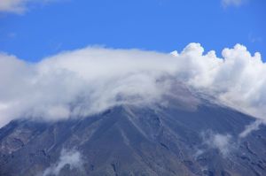 The volcano is momentarily erupting