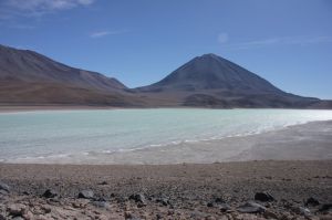 The Laguna Verde. The strong and cold wind stirred up the colourful lagoon.