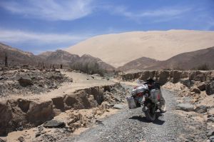 The Dakar stands at an scary angle on the side stand. Good idea to have that improved...